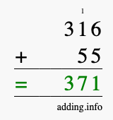 Calculate 316 + 55 using long addition