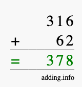 Calculate 316 + 62 using long addition