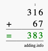 Calculate 316 + 67 using long addition