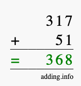 Calculate 317 + 51 using long addition