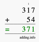 Calculate 317 + 54 using long addition