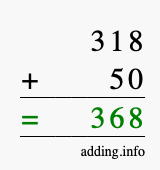 Calculate 318 + 50 using long addition
