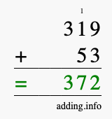 Calculate 319 + 53 using long addition