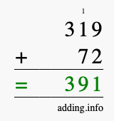 Calculate 319 plus 72 using long addition Calculate 319 + 72 using long addition