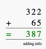 Calculate 322 + 65 using long addition