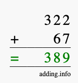 Calculate 322 + 67 using long addition