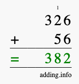 Calculate 326 + 56 using long addition