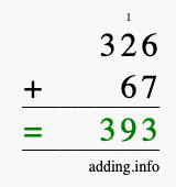 Calculate 326 + 67 using long addition