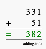 Calculate 331 + 51 using long addition