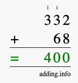 Calculate 332 + 68 using long addition