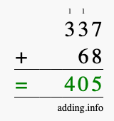 Calculate 337 + 68 using long addition