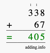 Calculate 338 + 67 using long addition