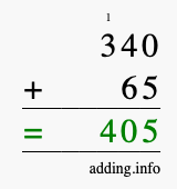 Calculate 340 + 65 using long addition