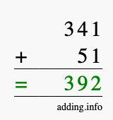 Calculate 341 + 51 using long addition