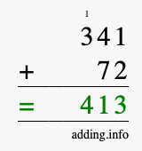 Calculate 341 + 72 using long addition
