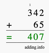 Calculate 342 + 65 using long addition
