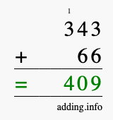 Calculate 343 + 66 using long addition