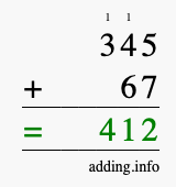 Calculate 345 + 67 using long addition