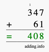Calculate 347 + 61 using long addition
