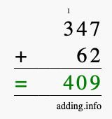 Calculate 347 + 62 using long addition