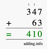 Calculate 347 + 63 using long addition