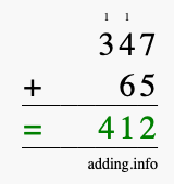 Calculate 347 + 65 using long addition