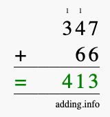 Calculate 347 + 66 using long addition