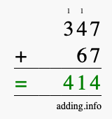 Calculate 347 + 67 using long addition
