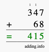 Calculate 347 + 68 using long addition