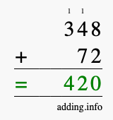 Calculate 348 + 72 using long addition
