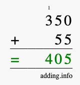 Calculate 350 + 55 using long addition