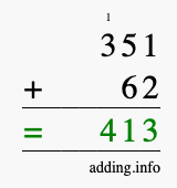 Calculate 351 + 62 using long addition