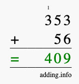 Calculate 353 + 56 using long addition