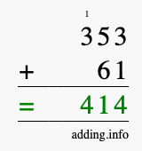 Calculate 353 + 61 using long addition