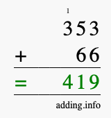 Calculate 353 + 66 using long addition