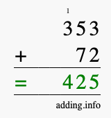 Calculate 353 + 72 using long addition