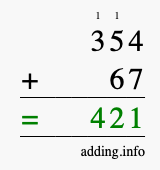 Calculate 354 + 67 using long addition
