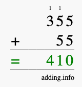 Calculate 355 + 55 using long addition