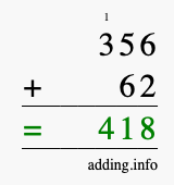 Calculate 356 + 62 using long addition