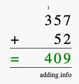 Calculate 357 + 52 using long addition