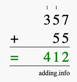Calculate 357 + 55 using long addition