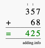 Calculate 357 + 68 using long addition