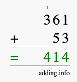 Calculate 361 + 53 using long addition