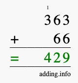 Calculate 363 + 66 using long addition