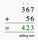 Calculate 367 + 56 using long addition