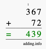 Calculate 367 plus 72 using long addition Calculate 367 + 72 using long addition