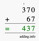 Calculate 370 + 67 using long addition