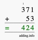 Calculate 371 + 53 using long addition