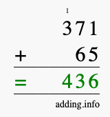 Calculate 371 + 65 using long addition