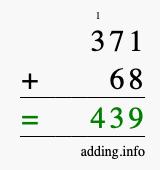 Calculate 371 + 68 using long addition